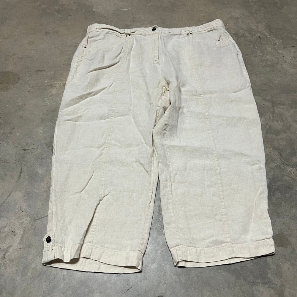 JM Collection Womens 18 Linen Cropped Pants Beige Capri Trousers WPL 8046